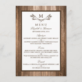 Country Rustic Monogram Branch & Wood Wedding Menu Menükarte