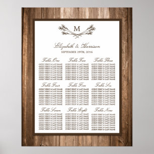 Country Rustic Monogram Branch & Wood Wedding Poster