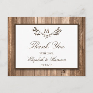 Country Rustic Monogram Branch & Wood Wedding Postkarte