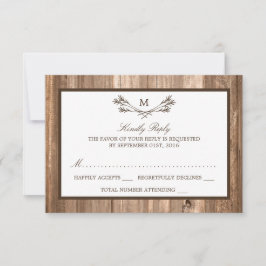 Country Rustic Monogram Branch & Wood Wedding RSVP