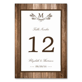 Country Rustic Monogram Branch & Wood Wedding Tischnummer