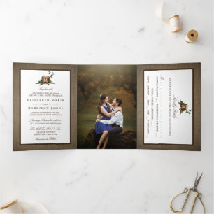 Country Rustic Monogram Tree & Burlap Wedding Dreifach Gefaltete Einladung