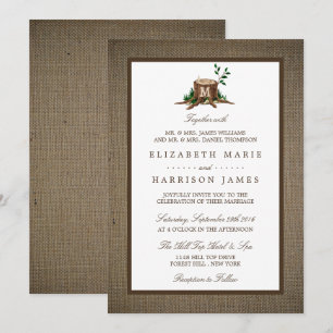 Country Rustic Monogram Tree & Burlap Wedding Einladung