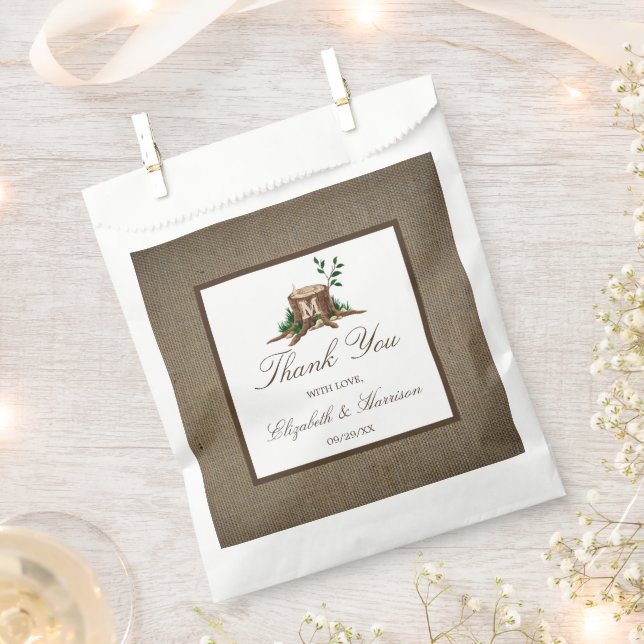 Country Rustic Monogram Tree & Burlap Wedding Geschenktütchen (Ausgeschnitten)