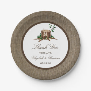 Country Rustic Monogram Tree & Burlap Wedding Pappteller