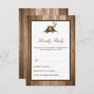 Country Rustic Monogram Tree & Wood Wedding RSVP Karte