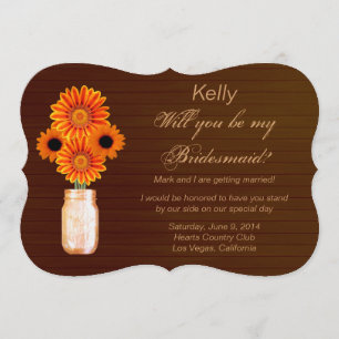 Country Rustic Orange Mason Jar Bridesmaid Card Einladung