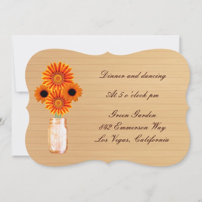 Country Rustic Orange Mason Jar Empfang Card Einladung (Vorderseite)