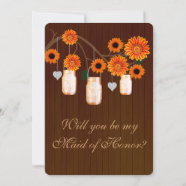 Country Rustic Orange Mason Jar Trauzeugin Card Einladung