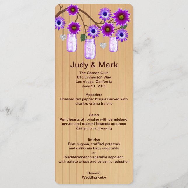 Country Rustic Orange Mason Jars Wedding Menu Card Menükarte (Vorderseite)