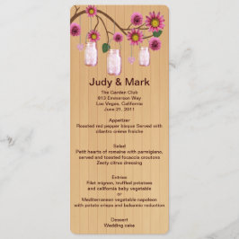 Country Rustic Pink Mason Jars Wedding Menu Card Menükarte