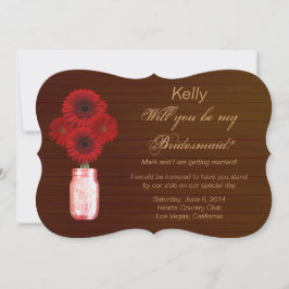 Country Rustic Red Mason Jar Bridesmaid Card Einladung
