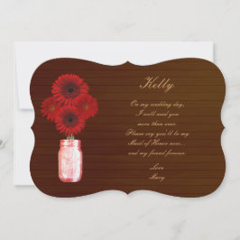 Country Rustic Red Mason Jar Trauzeugin Card Einladung