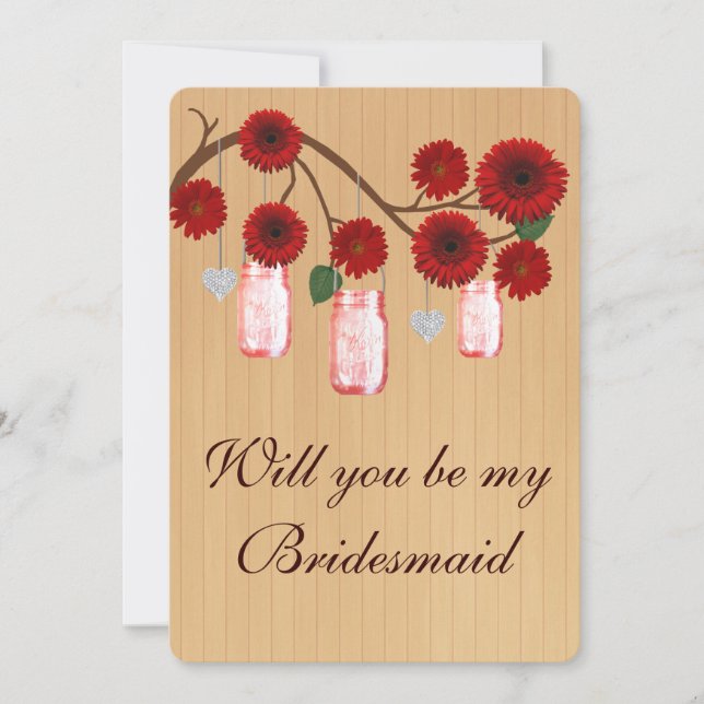 Country Rustic Red Mason Jars Bridesmaid Card Einladung (Vorderseite)