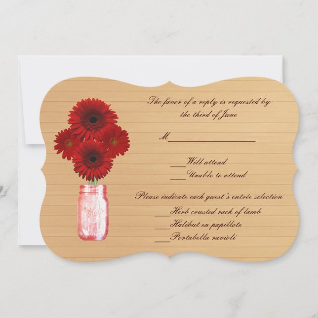Country Rustic Red Mason Jars Response Card Einladung (Vorderseite)