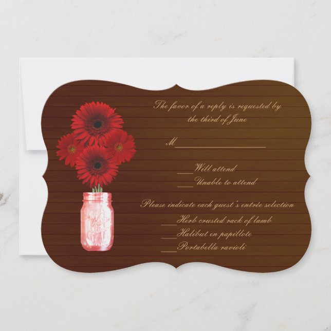 Country Rustic Red Mason Jars Response Card Einladung (Vorderseite)