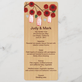 Country Rustic Red Mason Jars Wedding Menu Card Menükarte