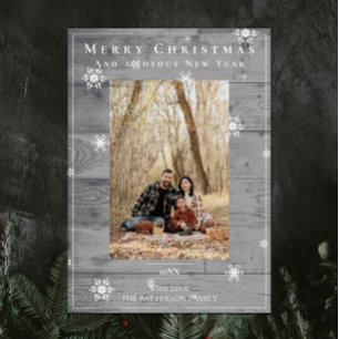 Country Rustic Snowflakes Grau Holiday Foto Card Feiertagskarte