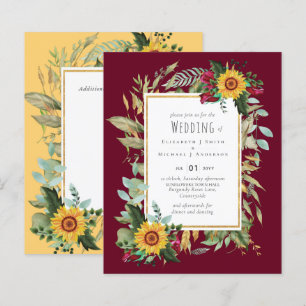 Country Rustic Sonnenblumen Burgund Rose Hochzeit