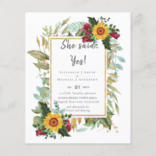Country Rustic Sonnenblumen Burgund Rose Hochzeit Flyer