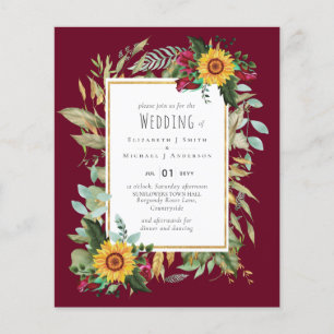 Country Rustic Sonnenblumen Burgund Rose Hochzeit Flyer
