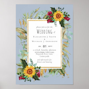 Country Rustic Sonnenblumen Burgund Rose Hochzeit Poster