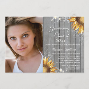 Country rustic Sonnenblumen Foto Graduierung Party Einladung