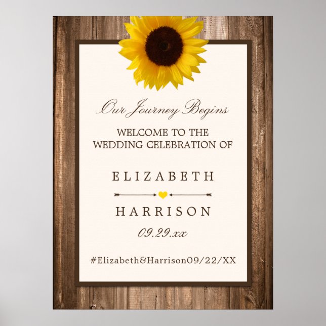 Country Rustic Sonnenblumen & Holz Hochzeit Willko Poster (Vorne)