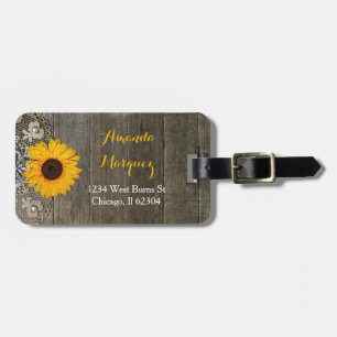 Country Rustic Sunflower and Lace Luggage Tag Gepäckanhänger