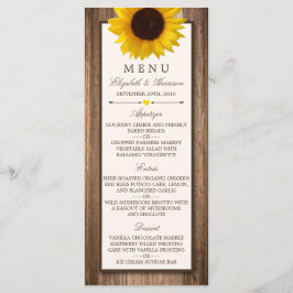 Country Rustic Sunflower & Brown Wood Wedding Menü Menükarte