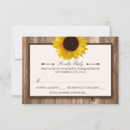 Country Rustic Sunflower & Brown Wood Wedding RSVP