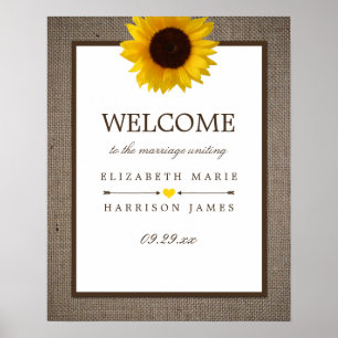 Country Rustic Sunflower & Burlap Wedding Willkomm Poster