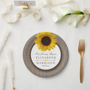 Country Rustic Sunflower & Burlap Wedge Pappteller