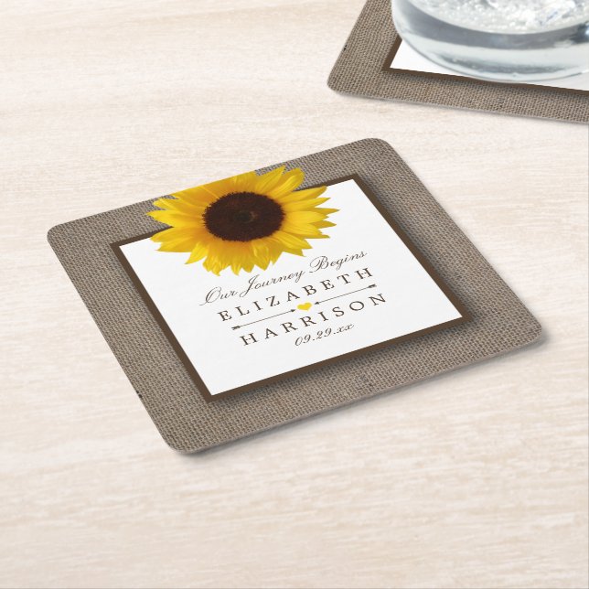 Country Rustic Sunflower & Burlap Wedge Rechteckiger Pappuntersetzer (angewinkelt)