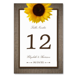 Country Rustic Sunflower & Burlap Wedge Tischnummer