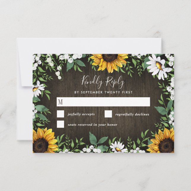 Country Rustic Sunflower Daisy Wedding RSVP Cards (Vorderseite)