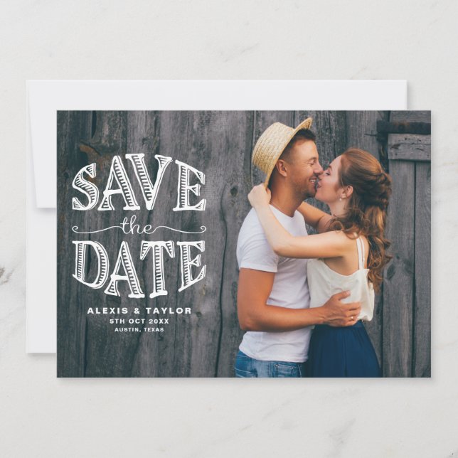Country Rustic Typografy Foto Overlay Save The Date (Vorderseite)