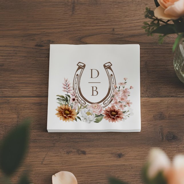 Country Rustic Western Horseshoe Floral Monogram Serviette (Country Rustic Western Horseshoe Floral Monogram Napkins)