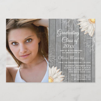Country rustic white daisy Foto Graduierungsparty Einladung
