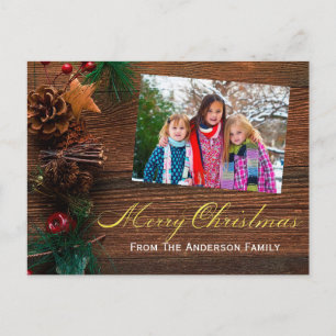 Country Rustic Wood Frohe Weihnachtszeit Foto Feiertagspostkarte