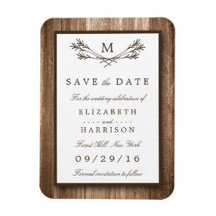 Country Rustic Wood Monogram Branch Save the Date Magnet