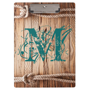 Country Rustic Wood Monogram Initial Clip Board Klemmbrett