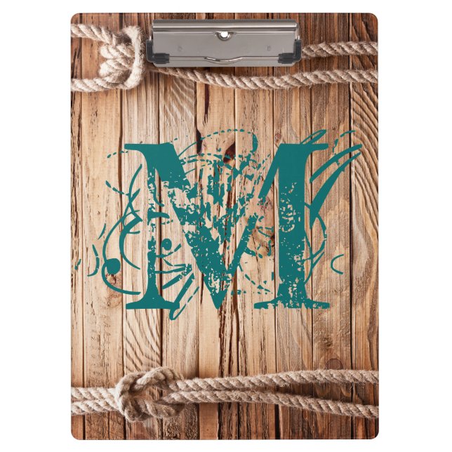 Country Rustic Wood Monogram Initial Clip Board Klemmbrett (Vorderseite)