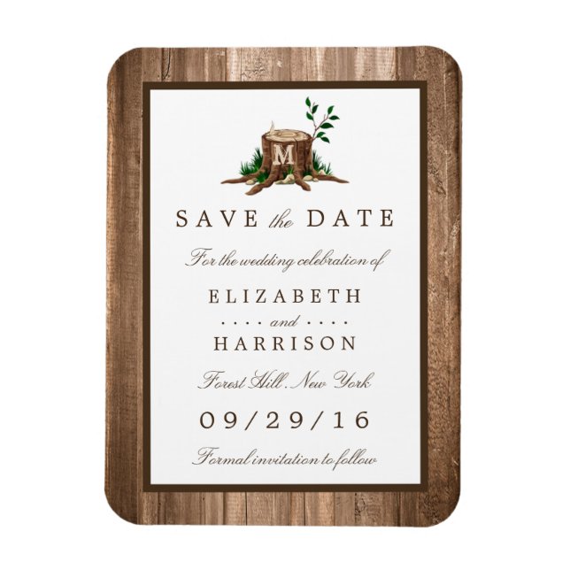 Country Rustic Wood Monogram Tree Save the Date Magnet (Vertikal)