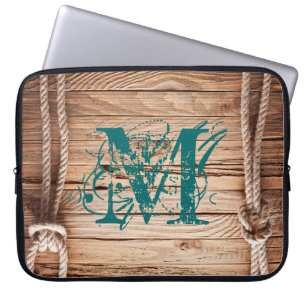Country Rustic Wood Rope Monogram 15" Laptop Case