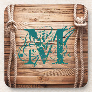 Country Rustic Wood Rope Monogram Drink Untersetze Getränkeuntersetzer