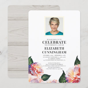 Country Rustico Florals Foto Memorial Einladung