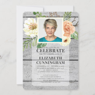 Country Rustico Florals Foto Memorial Einladung
