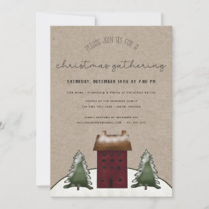Country Saltbox Rustic Familienweihnachtliches Par Einladung