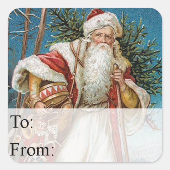 Country Santa Vintage Weihnachtsgeschenk Tag Quadratischer Aufkleber (Vorderseite)